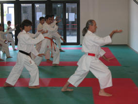 Il maestro Emidio Marsilii guida l'allenamento di kata per il wado-ryu