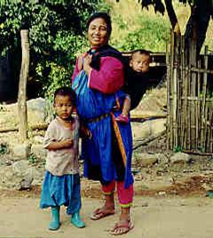 Lisu Woman with Children, Lisu Village in Chiang Mai Province, Northern Thailand.